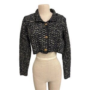 Urban Revivo Womens Cropped Bouclé Jacket XL Black & White Tweed Made In China